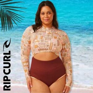 Rip Curl Geometric Print One Piece - Brown and Cream